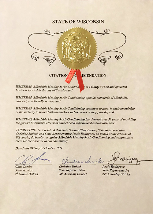 2019 Award - State of Wisconsin Commendation